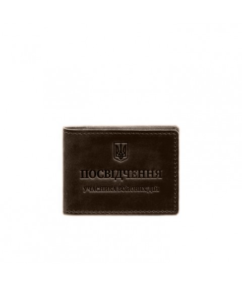 Шкіряна обкладинка для посвідчення учасника бойових дій (УБД) із кишенею для жетону темно-коричнева Crazy Horse