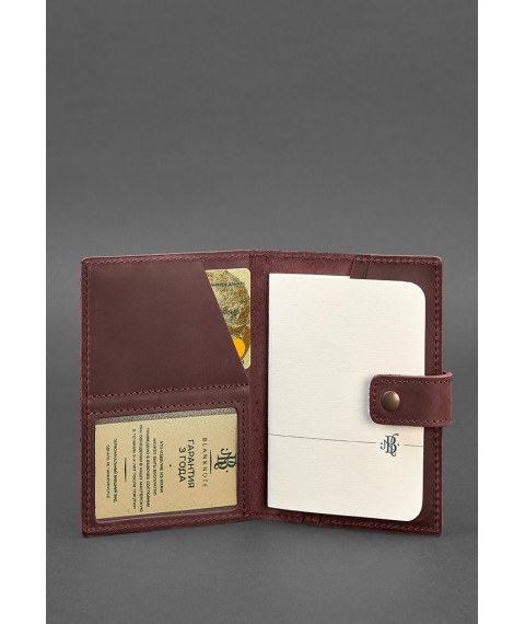 Leather passport cover 5.0 (with window) burgundy Crazy Horse