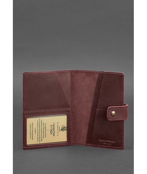 Leather passport cover 5.0 (with window) burgundy Crazy Horse