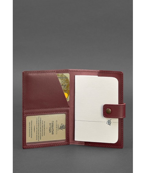 Шкіряна обкладинка для паспорта 5.0 (з віконцем) бордова Краст