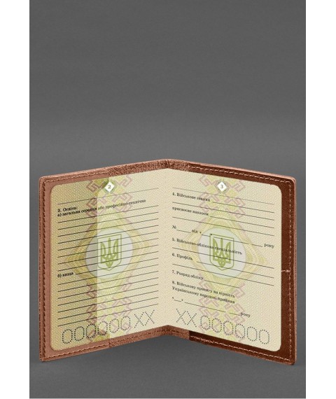 Шкіряна обкладинка для військового квитка з кишенями 7.2 світло-коричневий краст