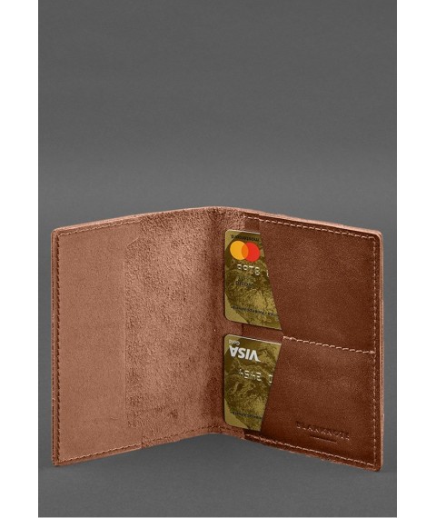 Шкіряна обкладинка для військового квитка з кишенями 7.2 світло-коричневий краст