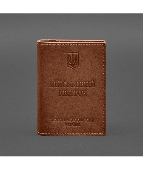 Шкіряна обкладинка для військового квитка з кишенями 7.2 світло-коричневий краст