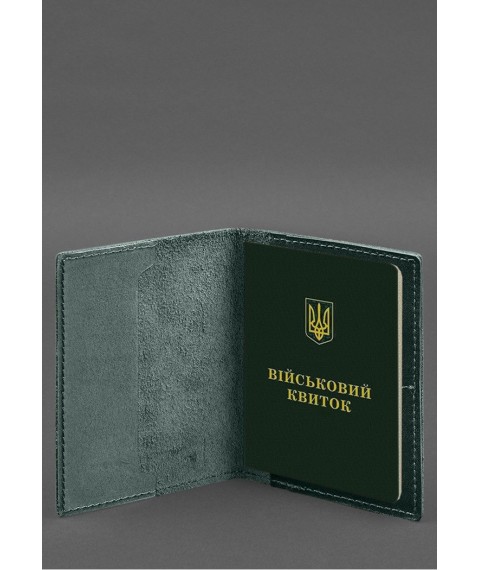 Leather cover for military ID with pockets 7.2 green crust