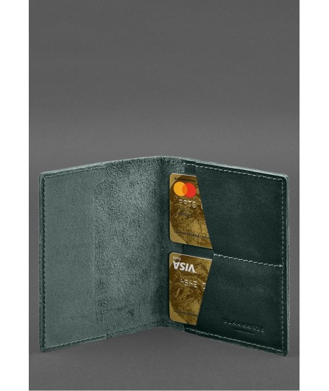 Leather cover for military ID with pockets 7.2 green crust