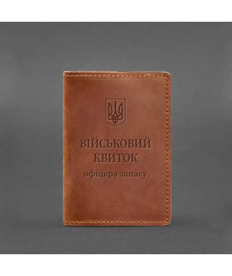 Leather cover for military ID of reserve officer 8.0 light brown Crazy Horse
