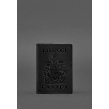 Leather passport cover with Canadian coat of arms black Crazy Horse