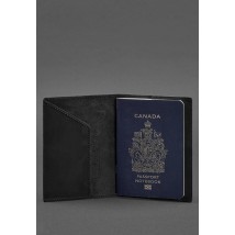 Leather passport cover with Canadian coat of arms black Crazy Horse