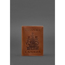 Шкіряна обкладинка для паспорта з канадським гербом світло-коричнева Crazy Horse
