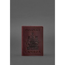 Шкіряна обкладинка для паспорта з канадським гербом бордова Crazy Horse