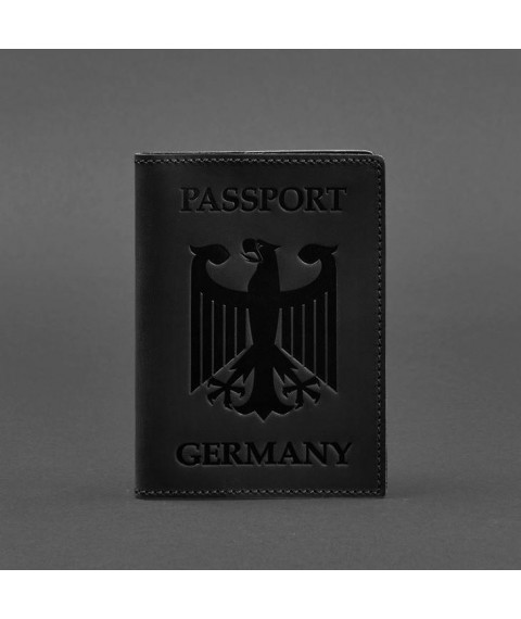 Leather passport cover with the coat of arms of Germany black Crazy Horse