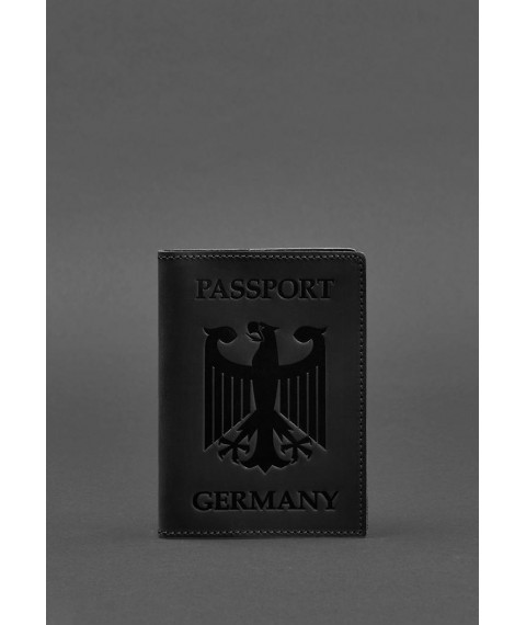 Leather passport cover with the coat of arms of Germany black Crazy Horse