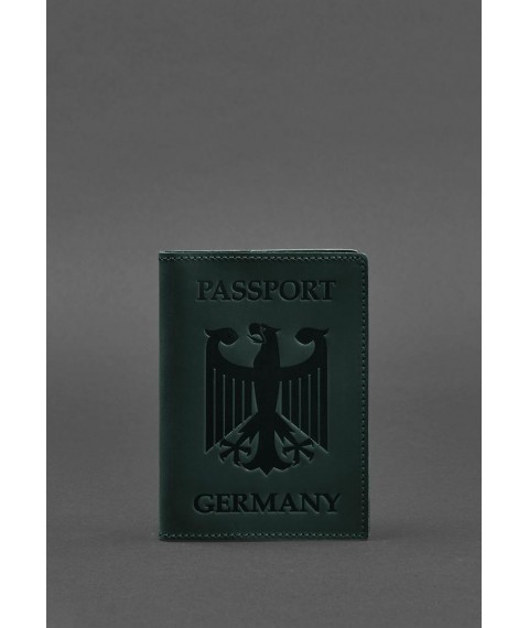 Leather passport cover with the coat of arms of Germany green Crazy Horse