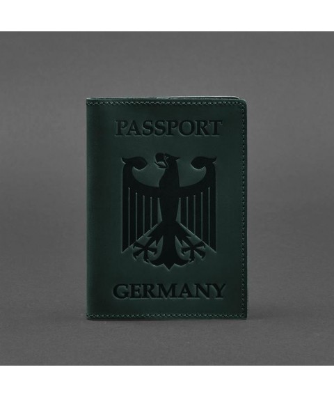 Leather passport cover with the coat of arms of Germany green Crazy Horse