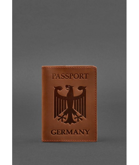 Leather passport cover with the coat of arms of Germany light brown Crazy Horse