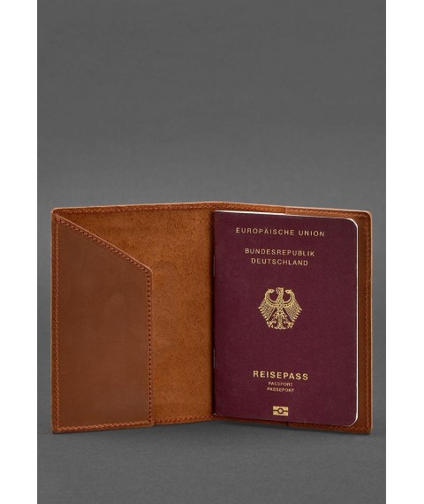 Leather passport cover with the coat of arms of Germany light brown Crazy Horse