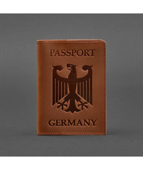 Leather passport cover with the coat of arms of Germany light brown Crazy Horse