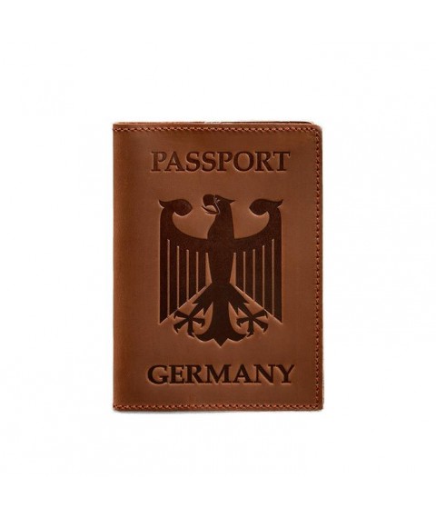 Leather passport cover with the coat of arms of Germany light brown Crazy Horse