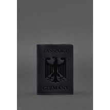 Шкіряна обкладинка для паспорта з гербом Німеччини темно-синя Crazy Horse