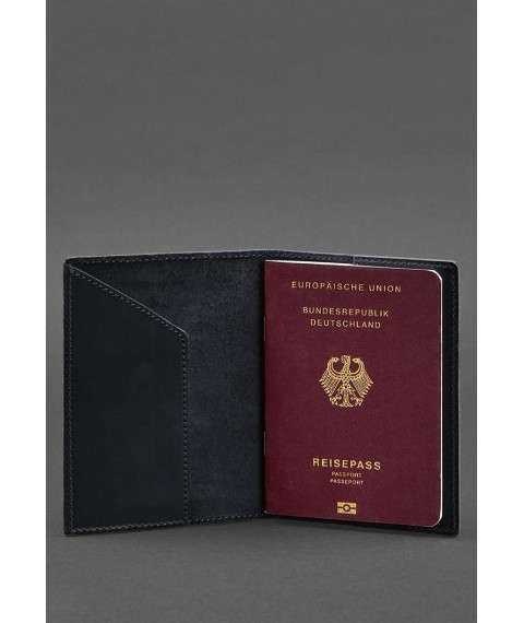 Leather passport cover with the coat of arms of Germany dark blue Crazy Horse
