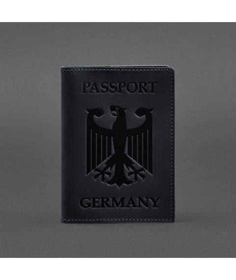 Leather passport cover with the coat of arms of Germany dark blue Crazy Horse
