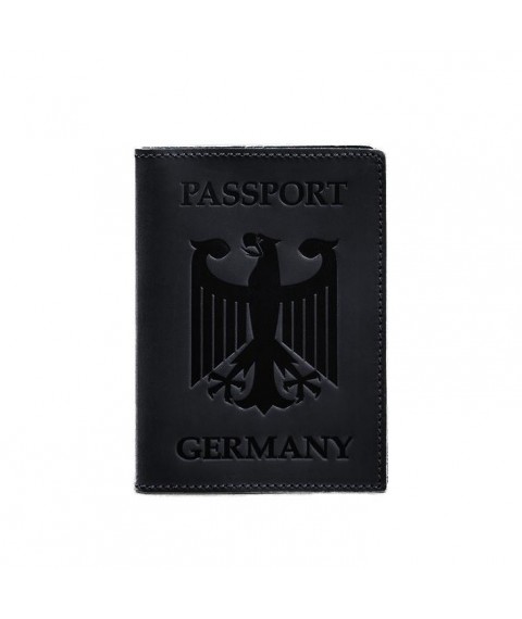 Leather passport cover with the coat of arms of Germany dark blue Crazy Horse