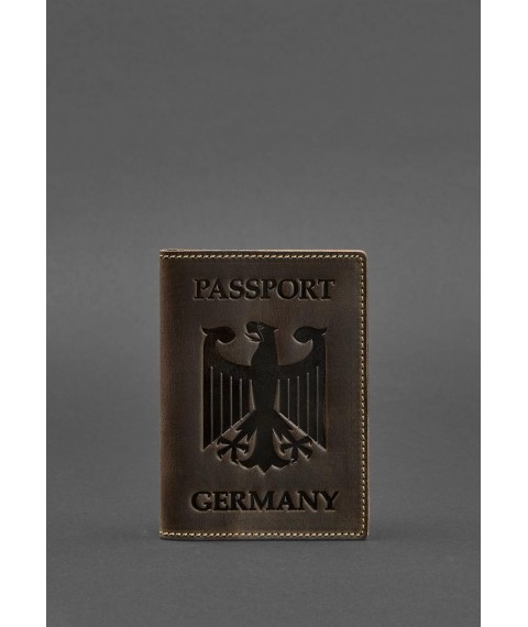 Leather passport cover with the coat of arms of Germany dark brown Crazy Horse