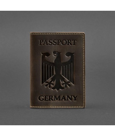 Leather passport cover with the coat of arms of Germany dark brown Crazy Horse