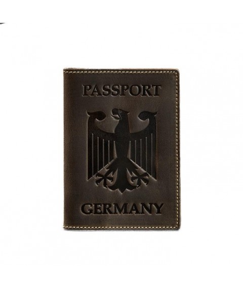 Leather passport cover with the coat of arms of Germany dark brown Crazy Horse