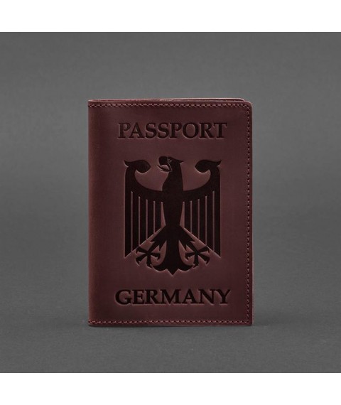 Кожаная обложка для паспорта с гербом Германии бордовая Crazy Horse