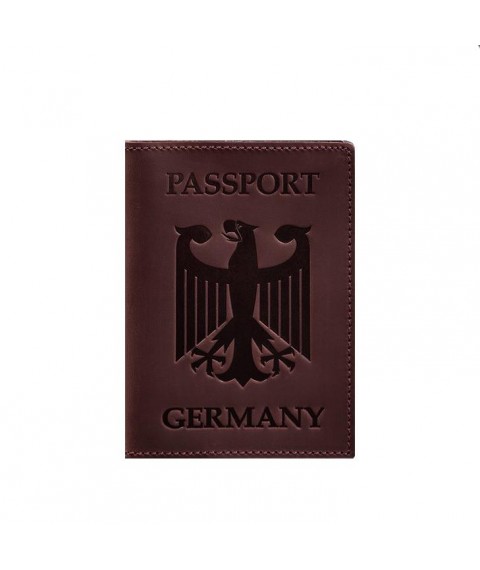 Шкіряна обкладинка для паспорта з гербом Німеччини бордова Crazy Horse