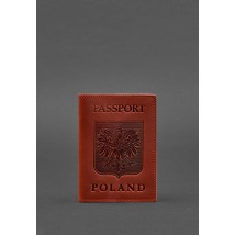 Leather passport cover with Polish coat of arms coral Crazy Horse