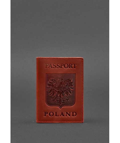 Leather passport cover with Polish coat of arms coral Crazy Horse