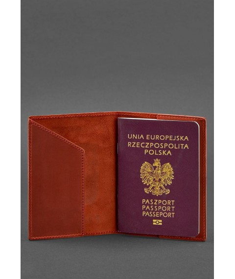 Leather passport cover with Polish coat of arms coral Crazy Horse