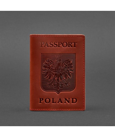 Шкіряна обкладинка для паспорта з польським гербом корал Crazy Horse