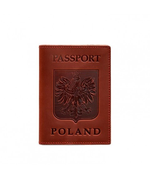 Leather passport cover with Polish coat of arms coral Crazy Horse