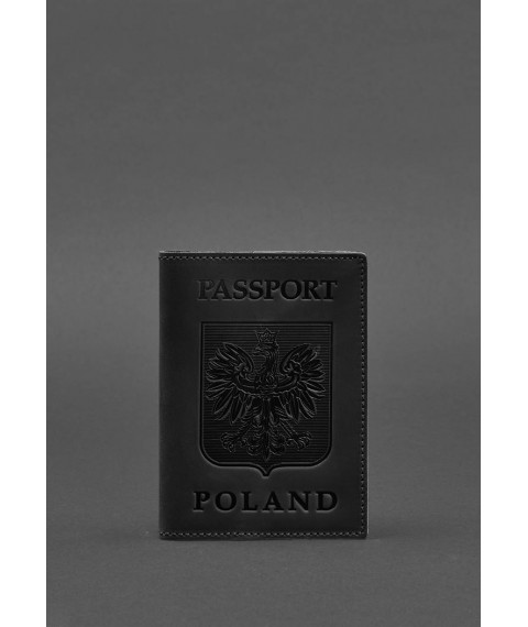 Leather passport cover with Polish coat of arms black Crazy Horse