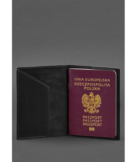 Leather passport cover with Polish coat of arms black Crazy Horse