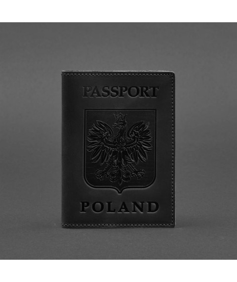 Leather passport cover with Polish coat of arms black Crazy Horse