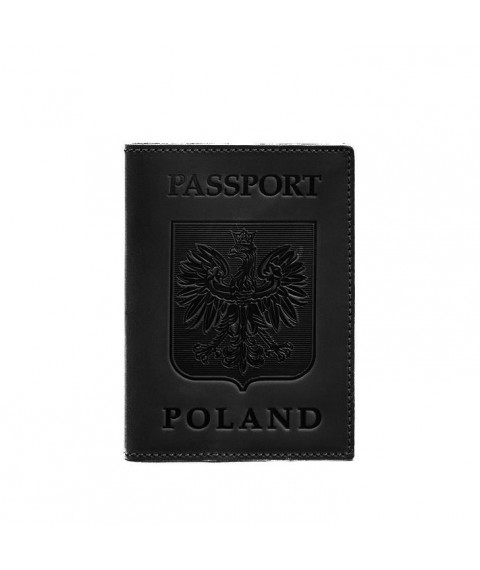 Leather passport cover with Polish coat of arms black Crazy Horse