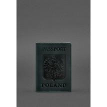 Шкіряна обкладинка для паспорта з польським гербом зелена Crazy Horse