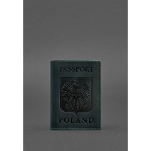 Leather passport cover with the Polish coat of arms, green Crazy Horse