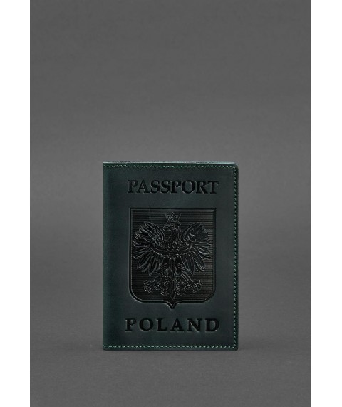 Leather passport cover with the Polish coat of arms, green Crazy Horse