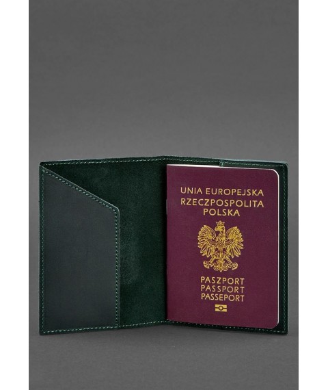 Leather passport cover with the Polish coat of arms, green Crazy Horse