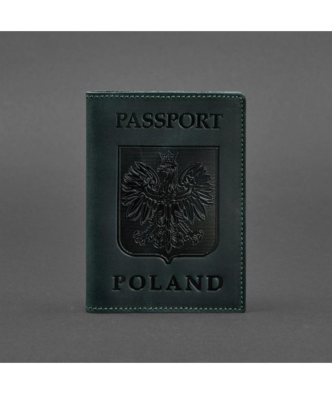 Leather passport cover with the Polish coat of arms, green Crazy Horse