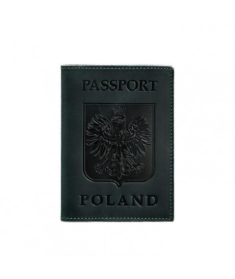 Leather passport cover with the Polish coat of arms, green Crazy Horse