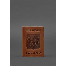 Кожаная обложка для паспорта с польским гербом светло-коричневая Crazy Horse