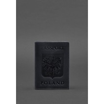 Кожаная обложка для паспорта с польским гербом темно-синяя Crazy Horse