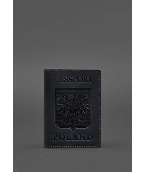 Leather passport cover with Polish coat of arms dark blue Crazy Horse
