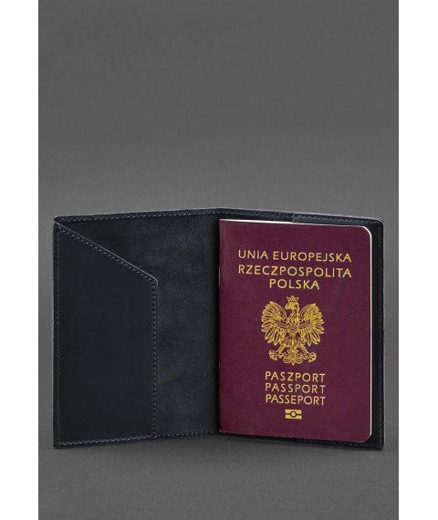 Leather passport cover with Polish coat of arms dark blue Crazy Horse
